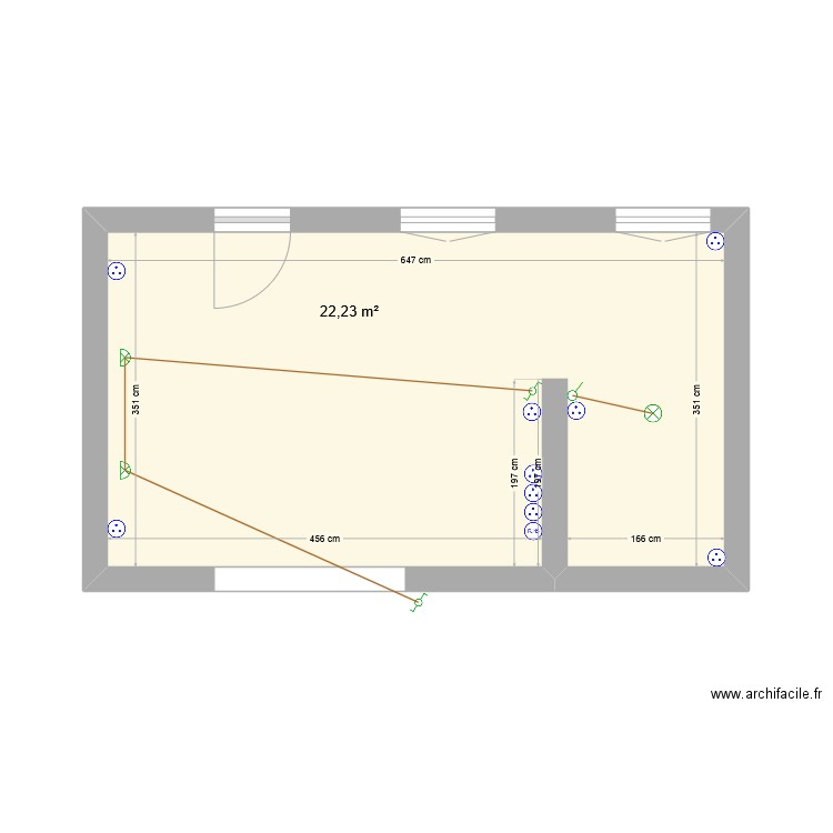 Salon. Plan de 1 pièce et 22 m2