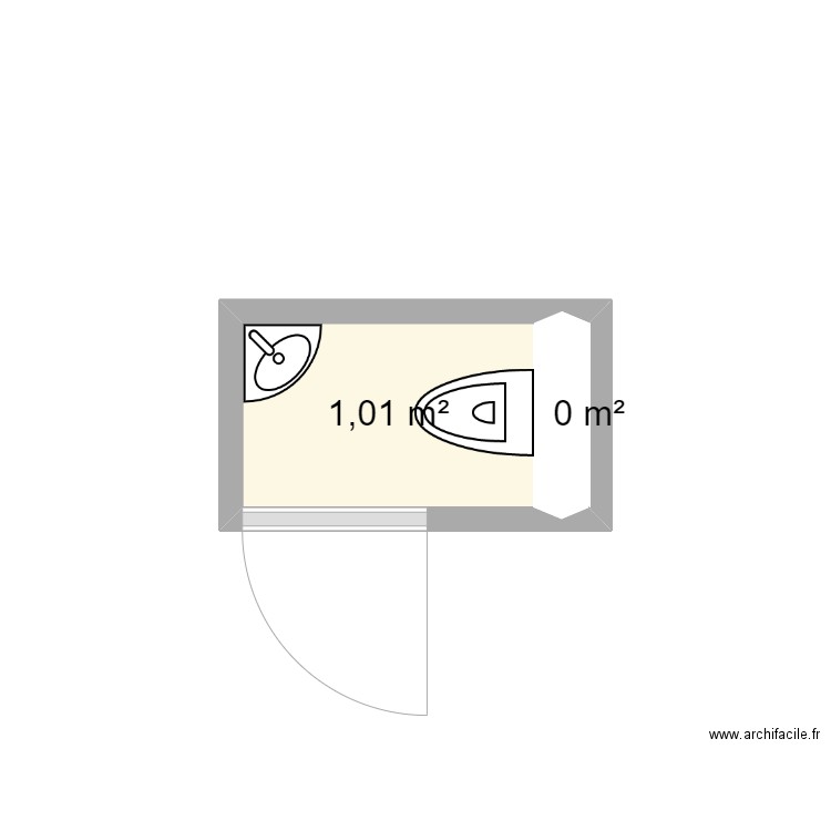 TOILETTE. Plan de 2 pièces et 1 m2