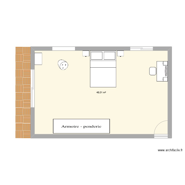 CHAMBRE JEANNE. Plan de 1 pièce et 48 m2