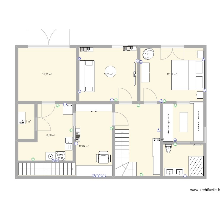 Maison_bas_V2. Plan de 7 pièces et 79 m2