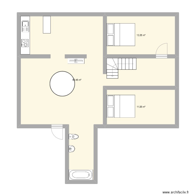 128m2 travaux réalisés. Plan de 3 pièces et 85 m2