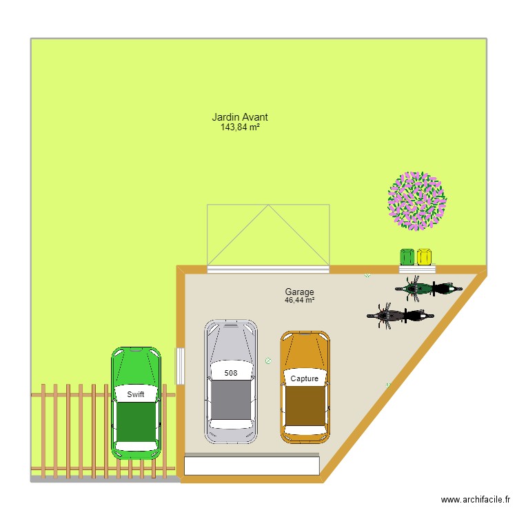 jardin garage. Plan de 2 pièces et 190 m2