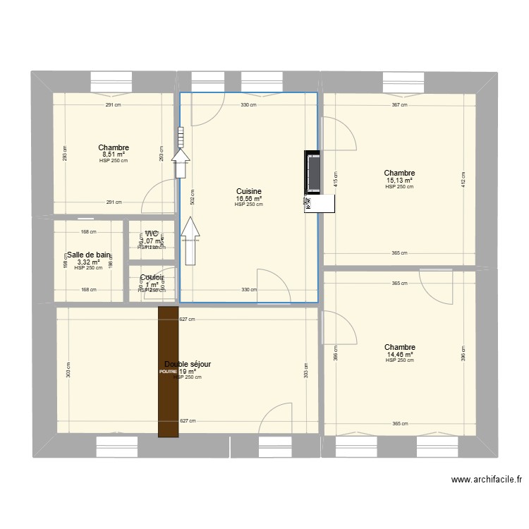 Maison Le Chautay Version 2. Plan de 8 pièces et 79 m2