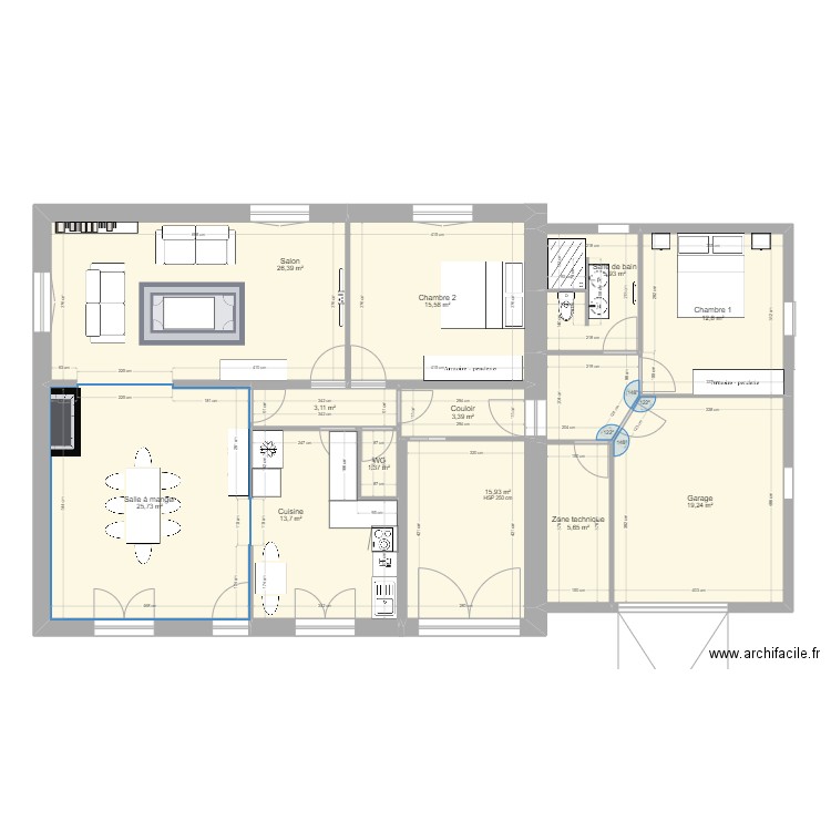 Projet aménagement garage. Plan de 12 pièces et 149 m2