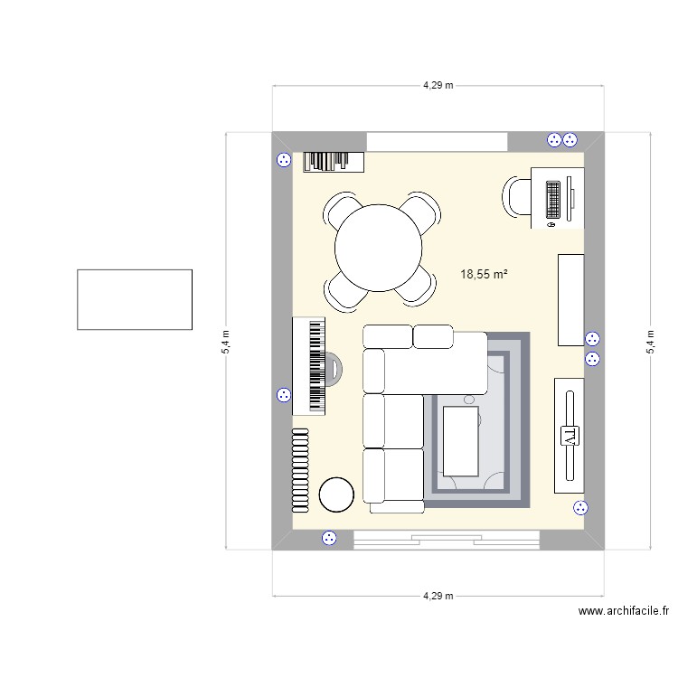 salon. Plan de 1 pièce et 19 m2