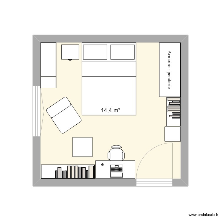 Ch Charles. Plan de 1 pièce et 14 m2