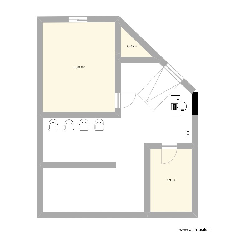 Cabinet. Plan de 3 pièces et 27 m2