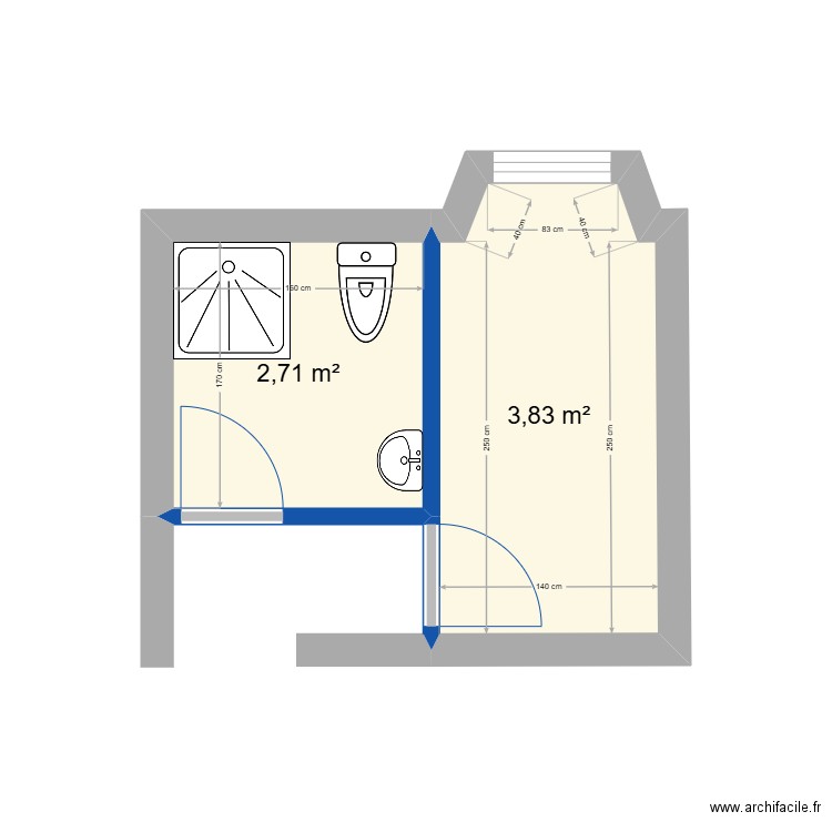 Current Bathroom. Plan de 2 pièces et 7 m2