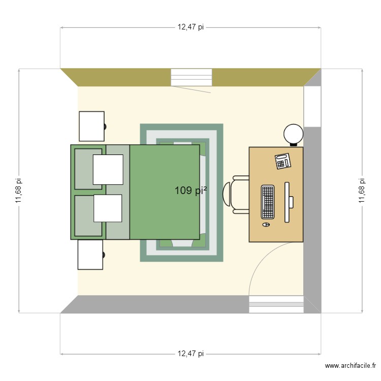 chambre. Plan de 1 pièce et 10 m2