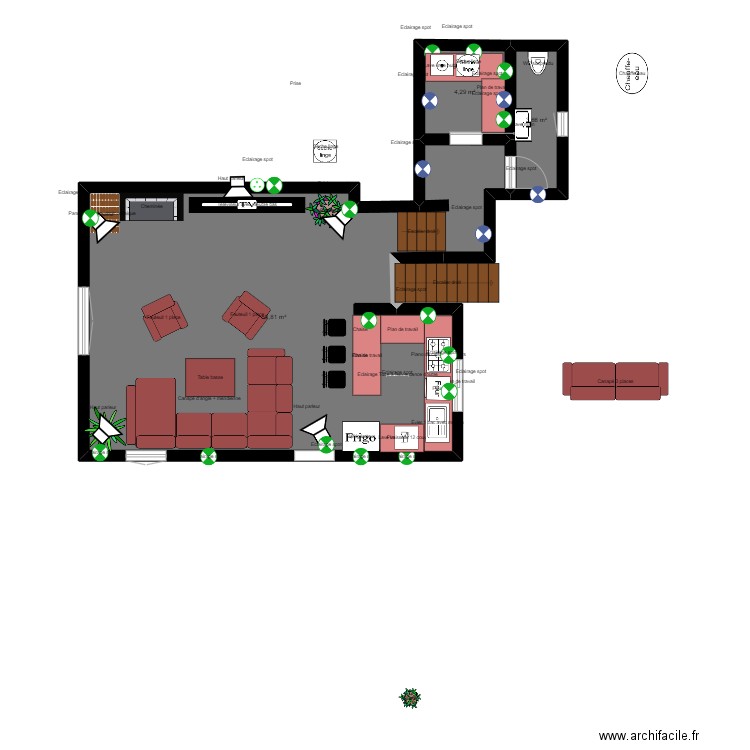 nounou  rdc. Plan de 3 pièces et 67 m2