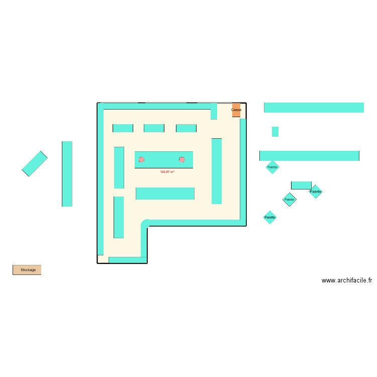 Magasin. Plan de 1 pièce et 123 m2