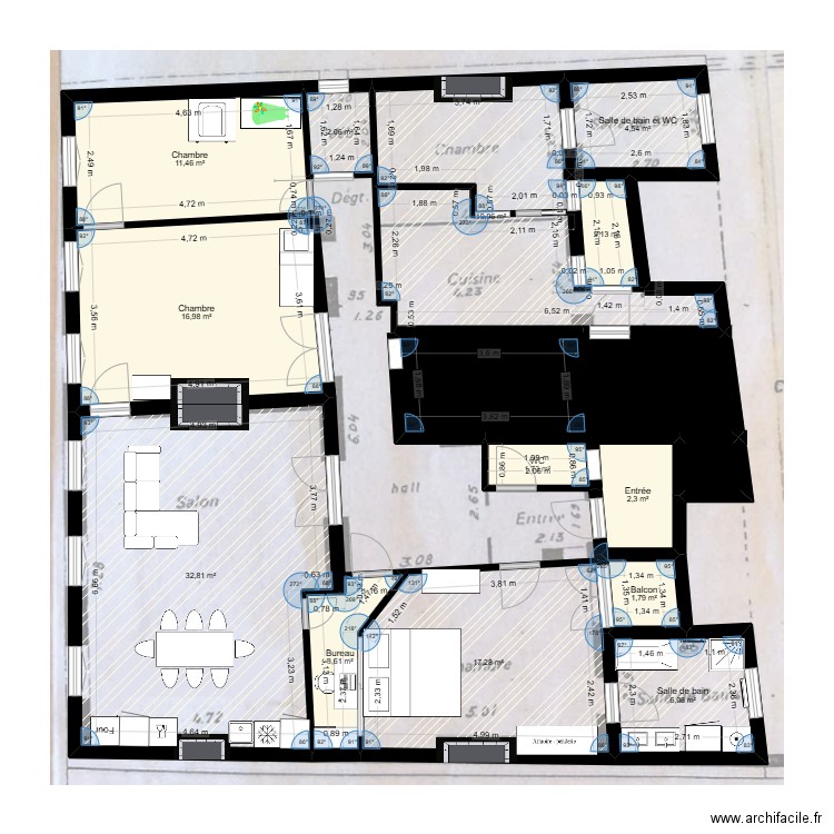 TEST. Plan de 16 pièces et 136 m2