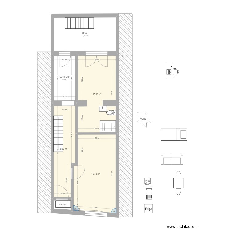 RDC Studio 2 tiny. Plan de 6 pièces et 60 m2