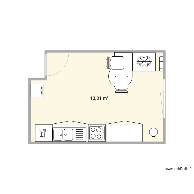 cuin autre. Plan de 1 pièce et 13 m2