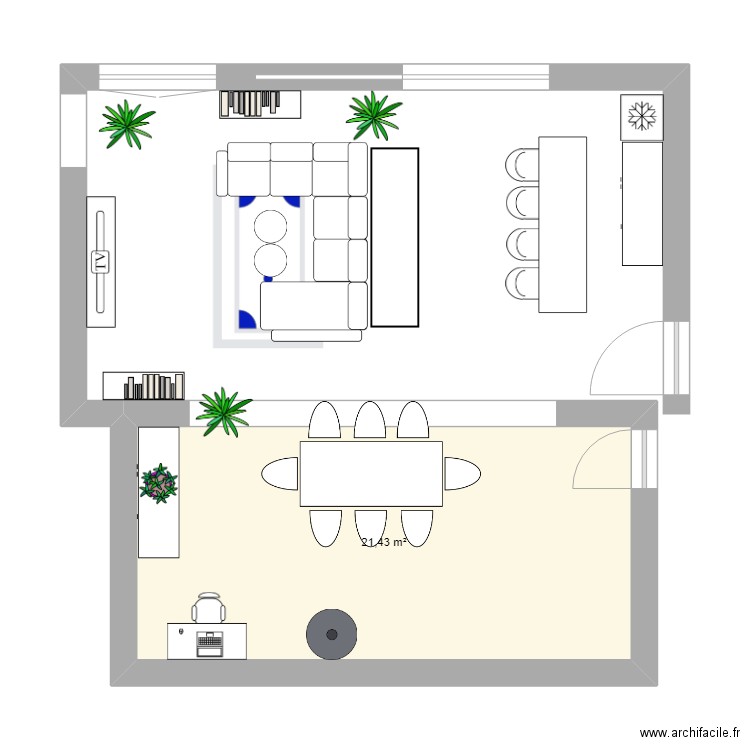 extension. Plan de 1 pièce et 21 m2