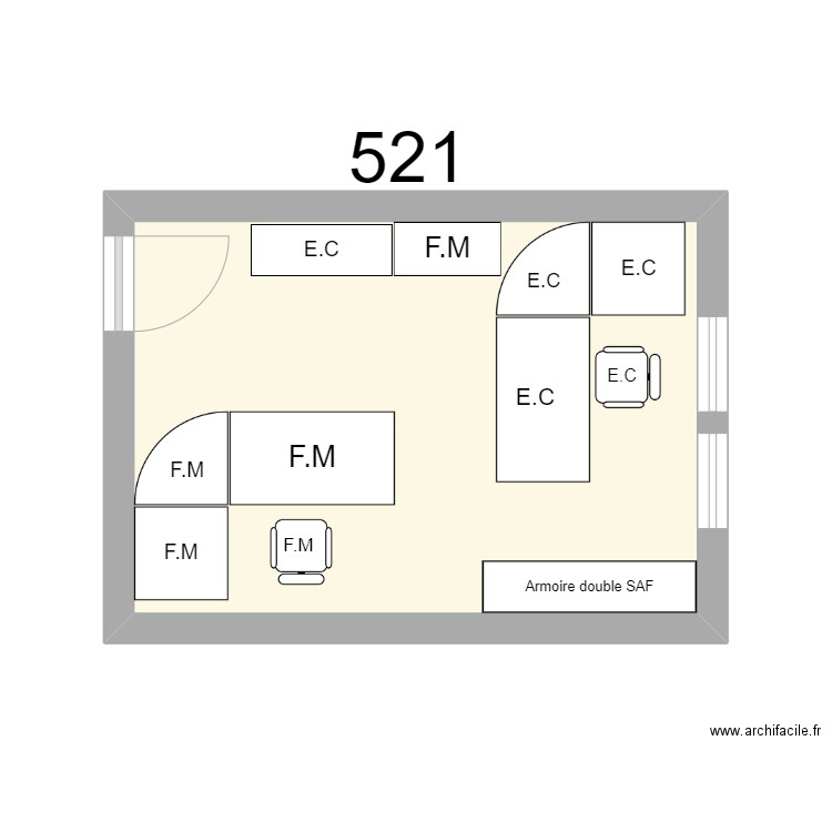 Bureau R 521 - F.MONGELLA - E.CRANSARD. Plan de 1 pièce et 16 m2