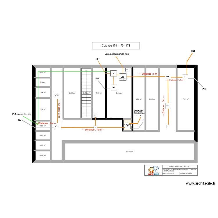 CAVE : ACP BERLIOZ - S03751. Plan de 18 pièces et 96 m2