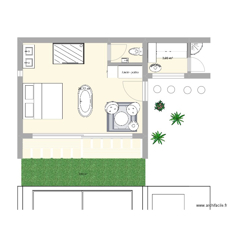 Cube 3. Plan de 2 pièces et 30 m2