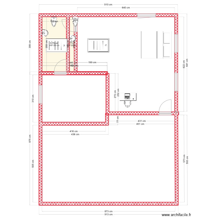 RDC Maison Koh Dasch. Plan de 2 pièces et 7 m2