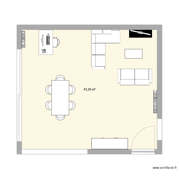 Salon Biri. Plan de 1 pièce et 43 m2