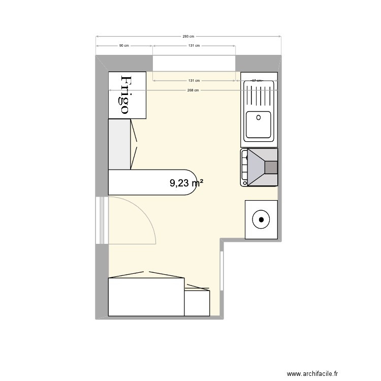 Cuisine. Plan de 1 pièce et 9 m2