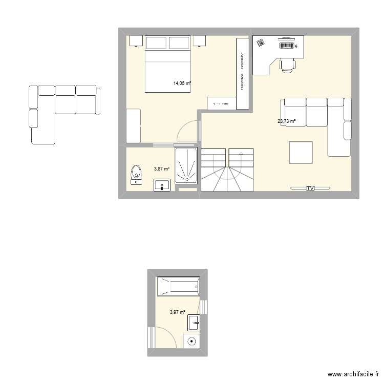 1er et sdb 2eme. Plan de 4 pièces et 46 m2