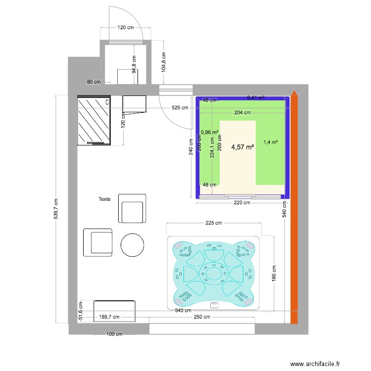 IMPLATATION HAMMAM ET DOUCHE . Plan de 1 pièce et 5 m2