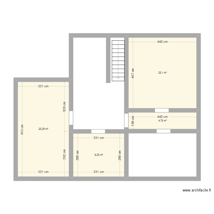 grenier. Plan de 4 pièces et 54 m2