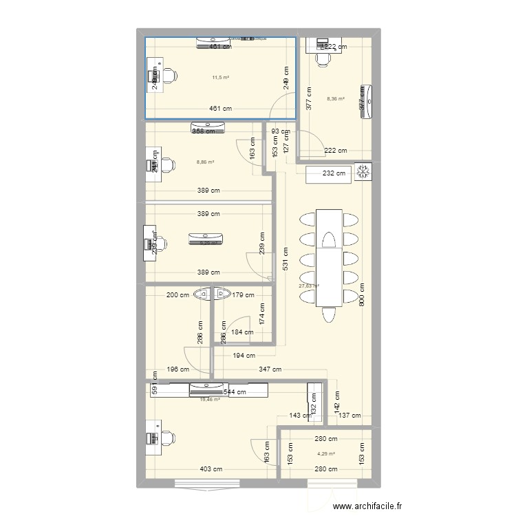 batiment beaune. Plan de 7 pièces et 89 m2