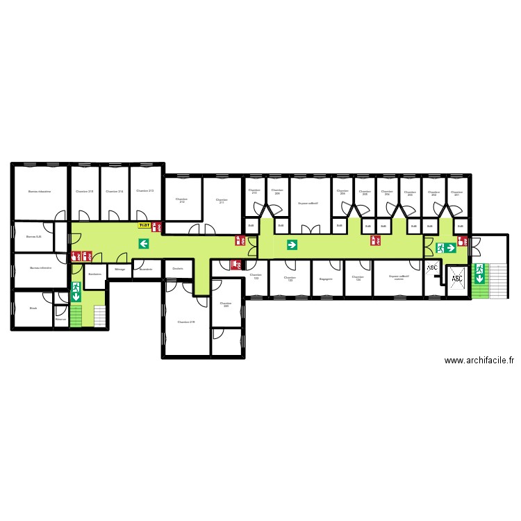 Afor étage 2 sortie sos. Plan de 40 pièces et 296 m2