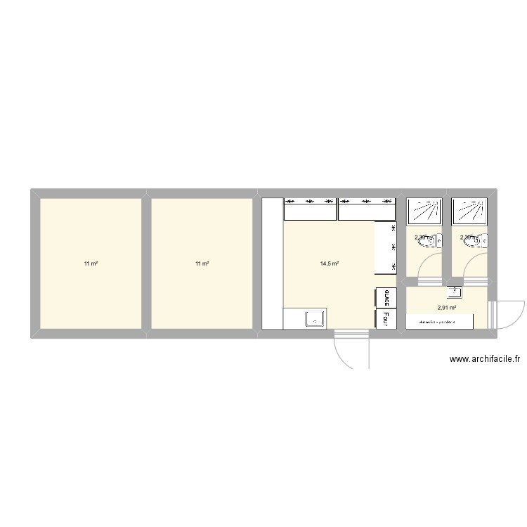 CUISINE ARRIERE. Plan de 6 pièces et 44 m2