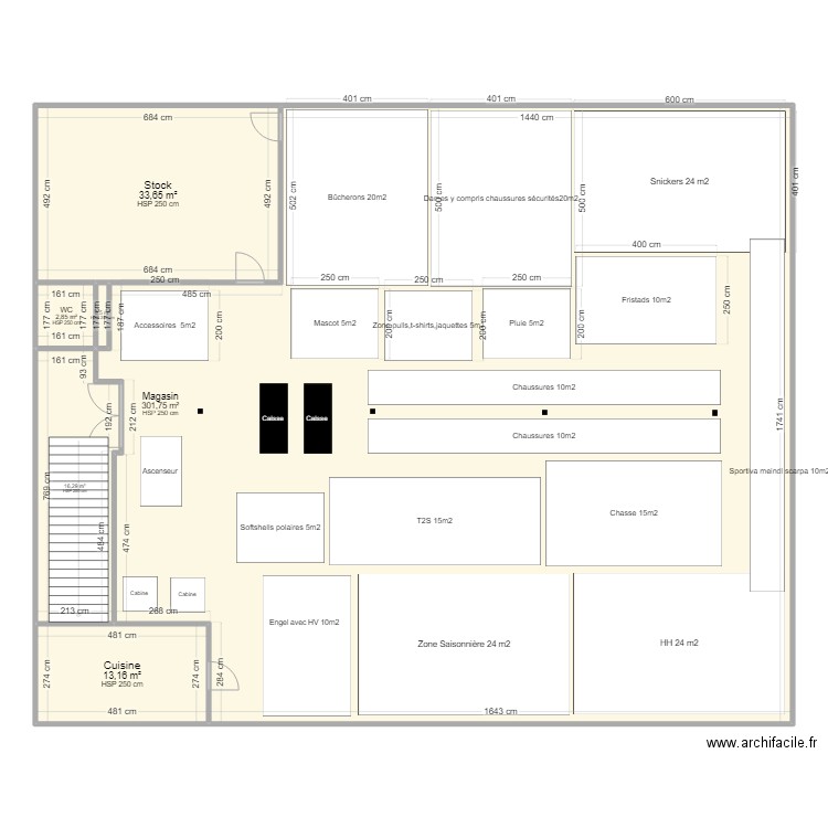 Magasin Yverdon . Plan de 6 pièces et 368 m2