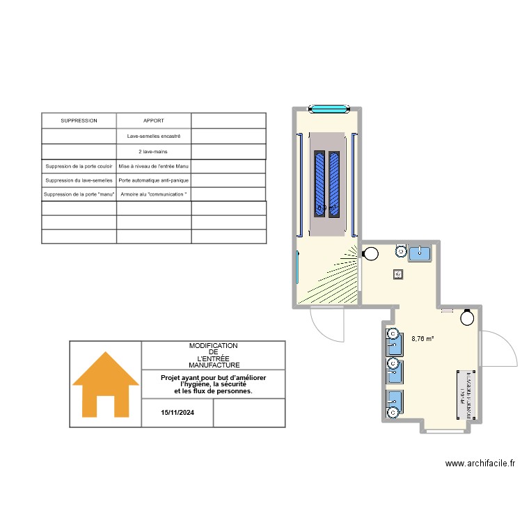 MODIFICATION ENTREE MANU. Plan de 2 pièces et 16 m2