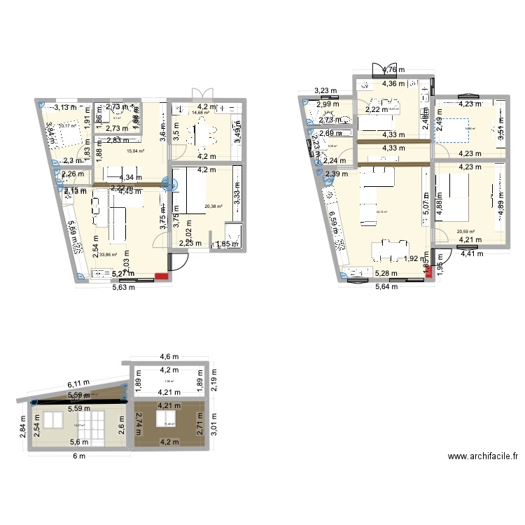 dernier. Plan de 17 pièces et 242 m2