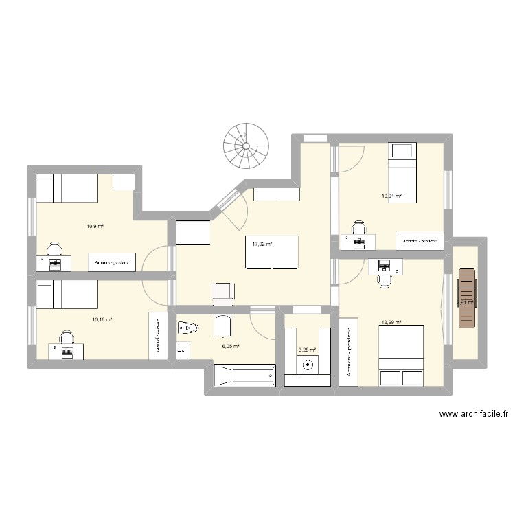 PROJET X2-Voisins. Plan de 8 pièces et 74 m2