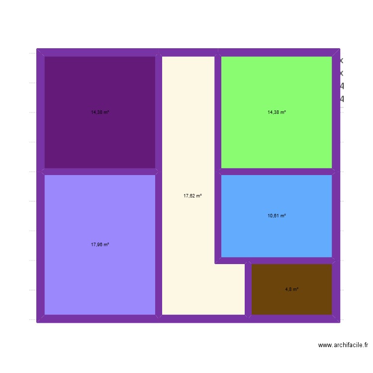 Pièce entière. Plan de 6 pièces et 80 m2