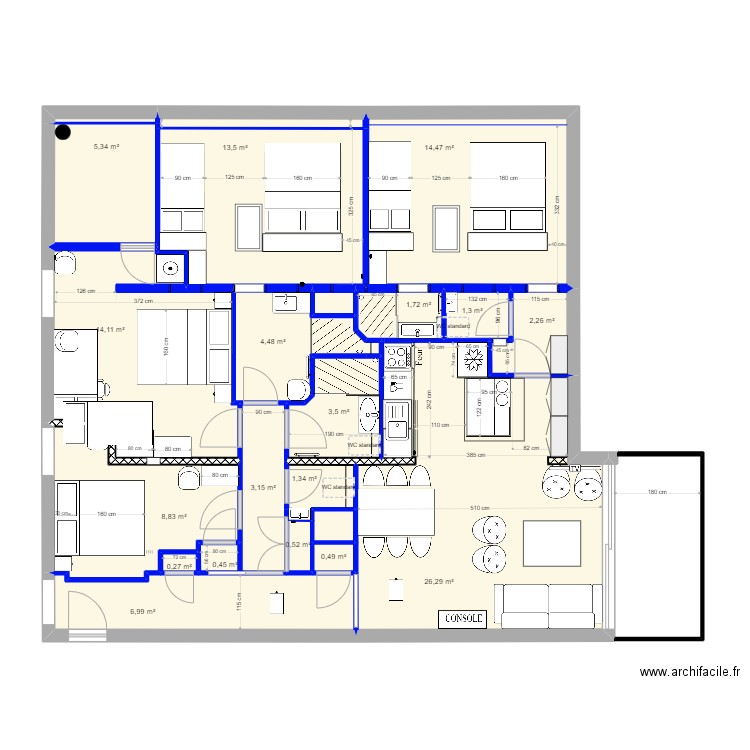 Plan projet bis. Plan de 22 pièces et 111 m2