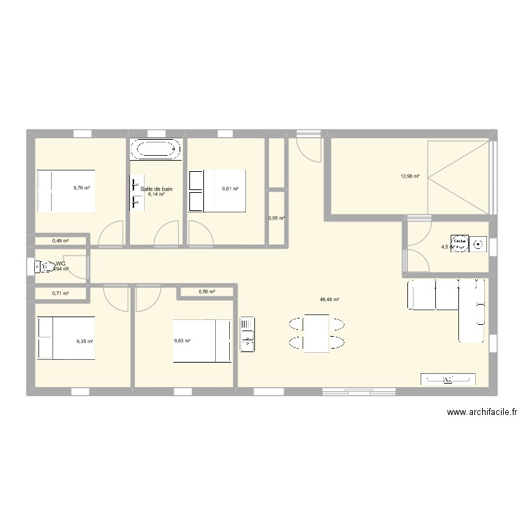 Maison. Plan de 13 pièces et 113 m2