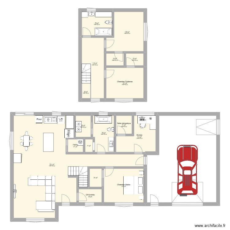 Idéal. Plan de 17 pièces et 161 m2