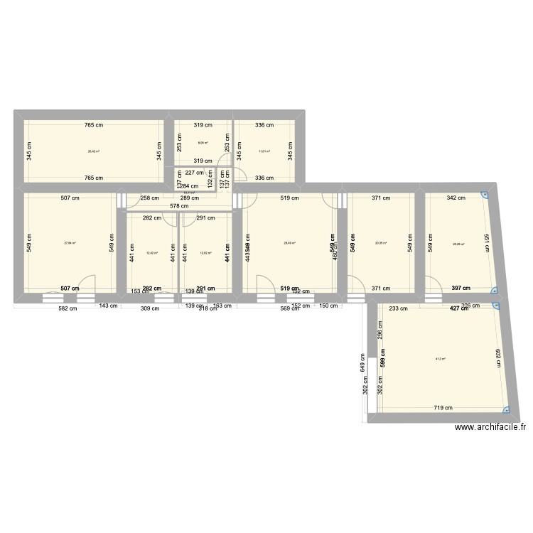 plan Chauveau 2. Plan de 11 pièces et 220 m2