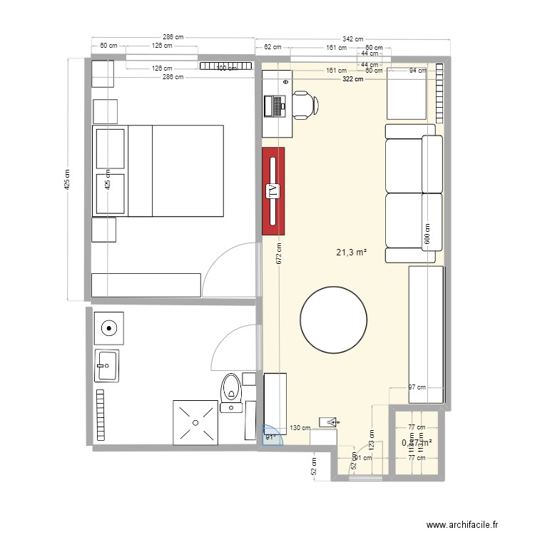 Appartement F2 mai 2024. Plan de 2 pièces et 22 m2
