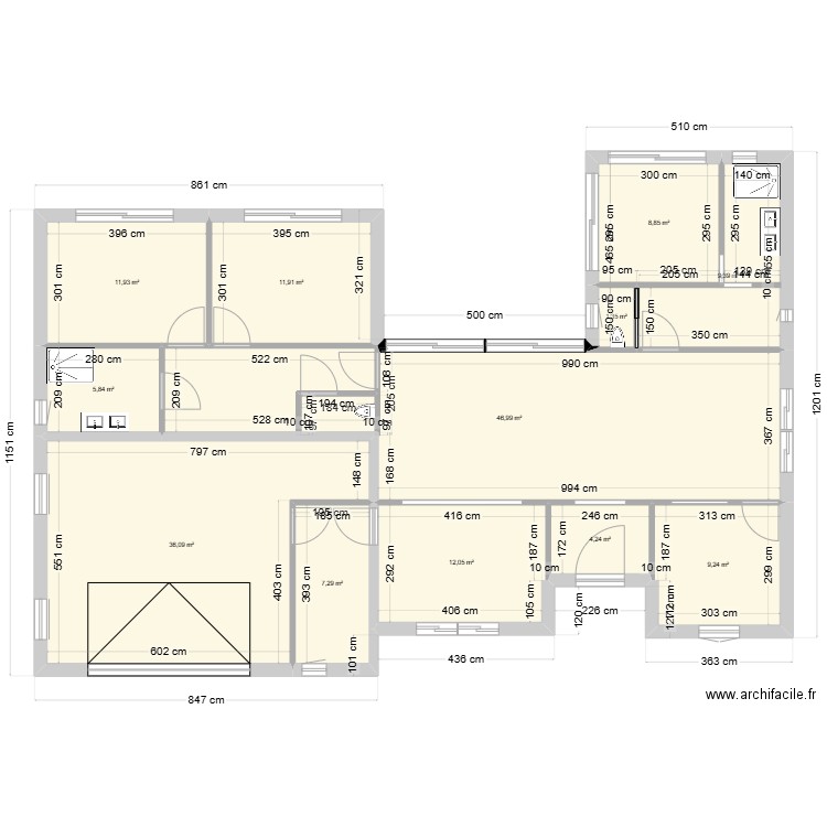 plan Sully. Plan de 12 pièces et 165 m2