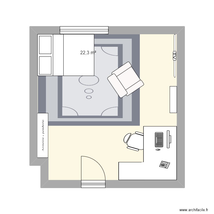 Chambre 2024. Plan de 1 pièce et 22 m2