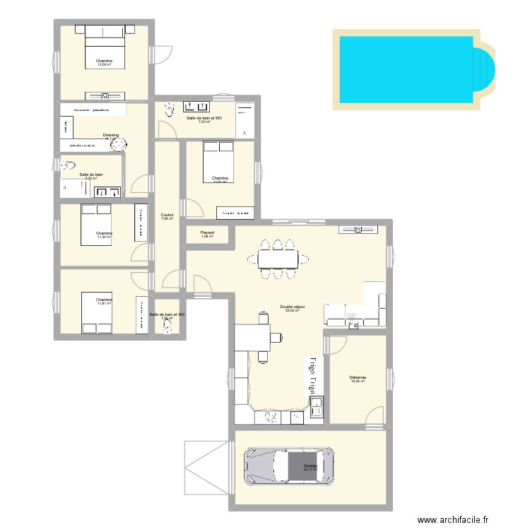 Maison 136 m2. Plan de 13 pièces et 171 m2