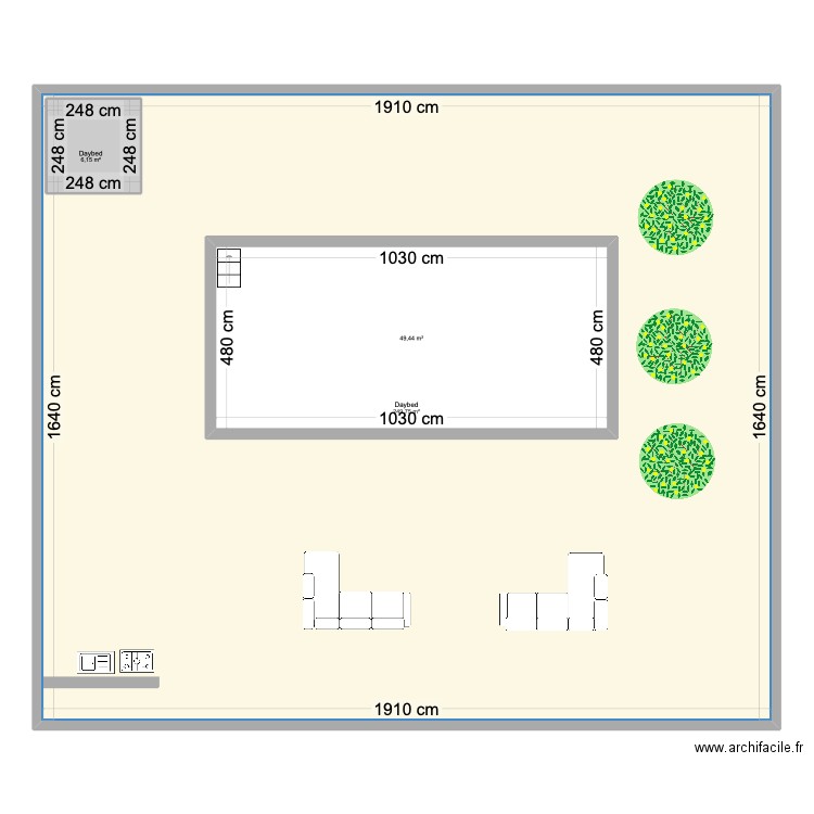 Jardin Casa Escondida. Plan de 3 pièces et 369 m2