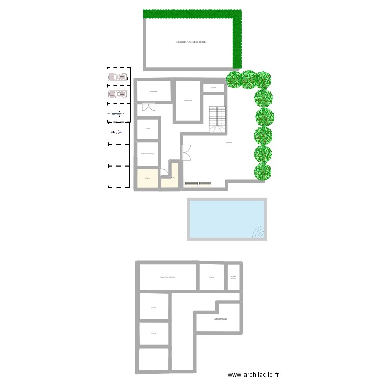 École dee r^w. Plan de 15 pièces et 223 m2