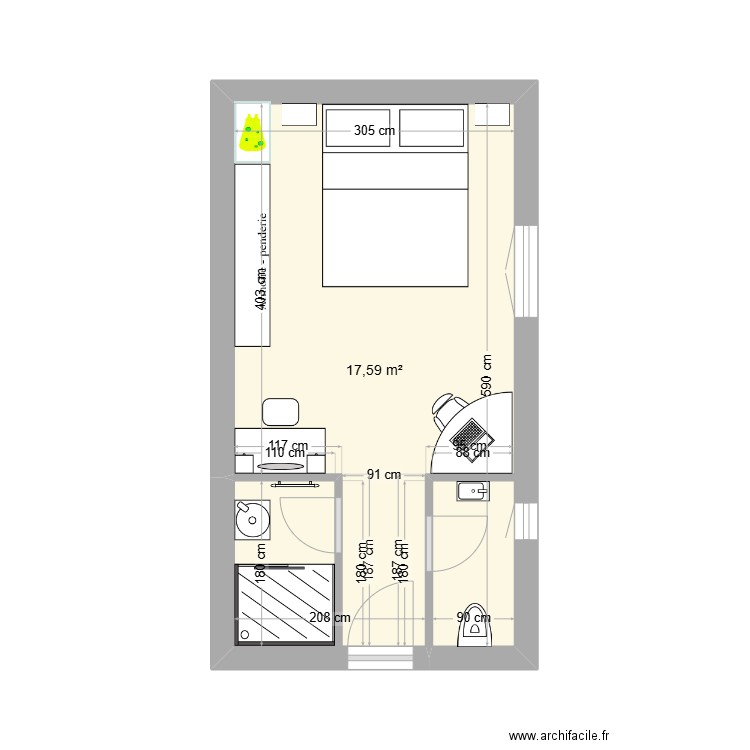 sdb guetet 2. Plan de 1 pièce et 18 m2