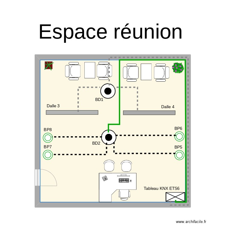 Espace réunion. Plan de 1 pièce et 48 m2