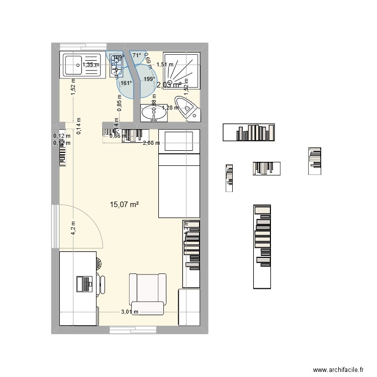 Essai 7 appt 18m2. Plan de 2 pièces et 17 m2