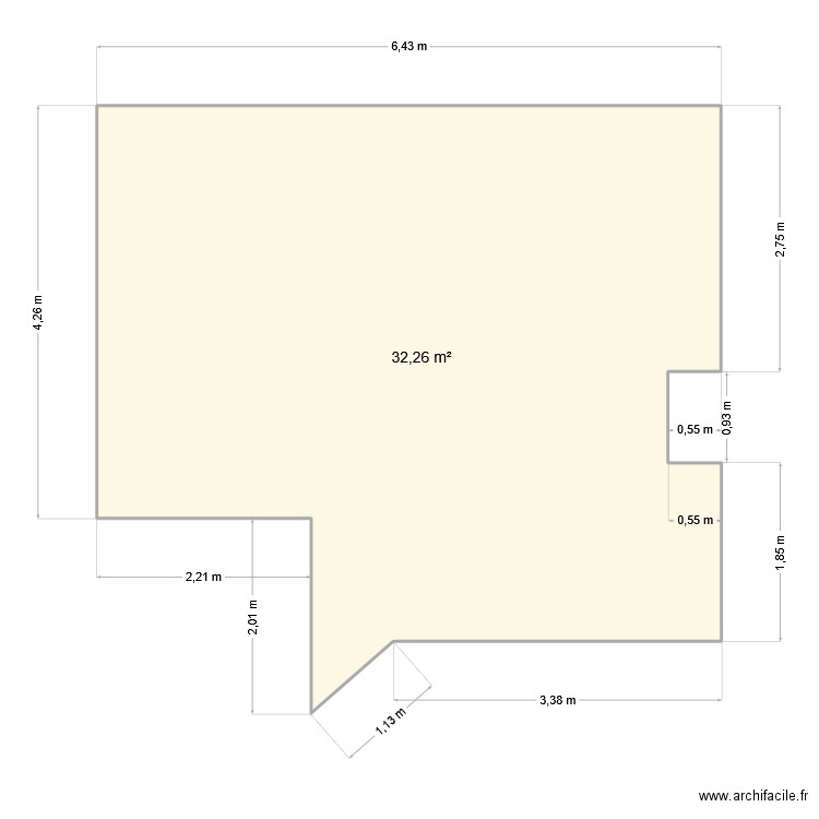 étage. Plan de 1 pièce et 32 m2